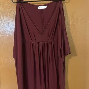 Fighting Eel Burgundy V-Neck Dress with arm cut outs